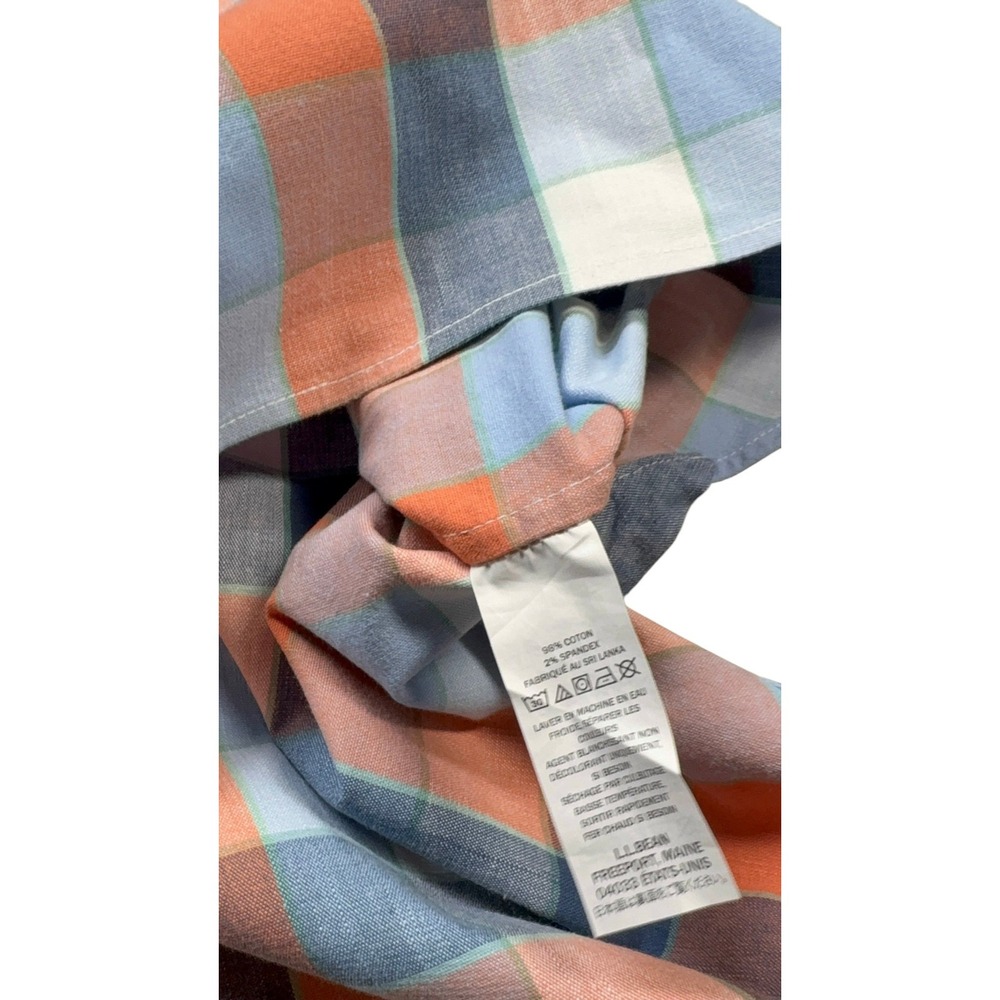 LL Bean Mens XL Traditional Fit Plaid Short Sleeve Button Down Shirt Orange Blue - Picture 5 of 13
